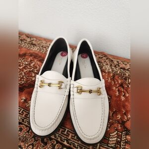 Massimo Dutti White Loafers with Gold Detail